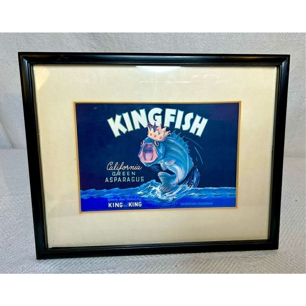 Matted & Framed Kingfish Sacramento California Green Asparagus Crate Label 8x10”